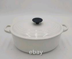 Le Creuset France Oval Cocotte Dutch Oven #27 White Cast Iron 4.5 Quart Pot Lid