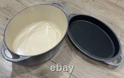 Le Creuset Gray Cast Iron 28 Oval Dutch Oven with Grill Pan Lid