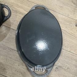Le Creuset Gray Cast Iron 28 Oval Dutch Oven with Grill Pan Lid