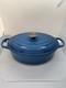 Le Creuset Oval Dutch Oven #27 Blue Cast Iron 4.25qt Pot Lid France Used Clean