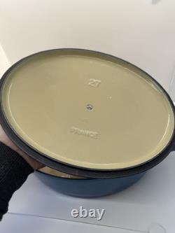 Le Creuset Oval Dutch Oven #27 Blue Cast Iron 4.25Qt Pot Lid France Used Clean