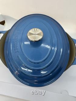 Le Creuset Oval Dutch Oven #27 Blue Cast Iron 4.25Qt Pot Lid France Used Clean