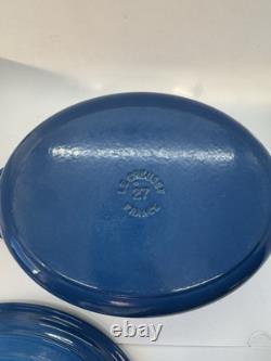Le Creuset Oval Dutch Oven #27 Blue Cast Iron 4.25Qt Pot Lid France Used Clean