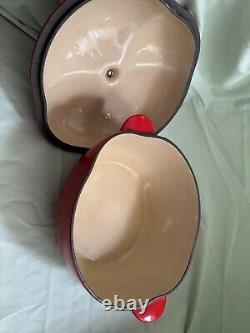 Le Creuset Red 2 Qt Tomato Dutch Oven Enamel Cast Iron LID Vintage Knob
