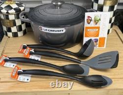 Le Creuset Signature 5.5 Qt Round Dutch Oven Oyster 4/P Bi Material Utensils