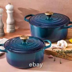 Le Creuset Signature Cast Iron 24cm 4.5Qt Dutch Oven Agave Gold Knob Brand New