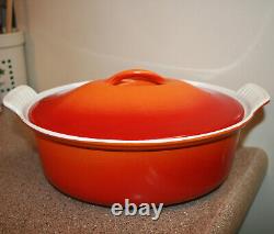 Le Creuset Vintage #26 Cast Iron Round Dutch Oven Flame Red Orange France EUC