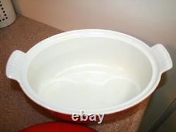 Le Creuset Vintage #26 Cast Iron Round Dutch Oven Flame Red Orange France EUC
