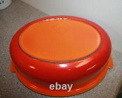 Le Creuset Vintage #26 Cast Iron Round Dutch Oven Flame Red Orange France EUC