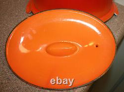 Le Creuset Vintage #26 Cast Iron Round Dutch Oven Flame Red Orange France EUC