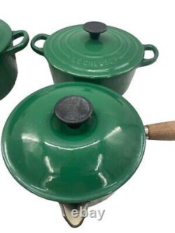 Le Creuset Vintage EMERALD GREEN SET 4 Pot Pan Dutch Oven Wood Handle 14,18,22
