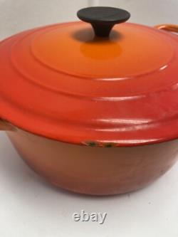 Le Creuset Vtg France F 5.5 Qt. Flame Orange Enameled Cast Iron Dutch Oven W LID