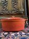 Lg Berghoff Cast Iron Oval Dutch Oven With Lid Orange With 2 Handles Used Once