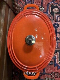 Lg BergHOFF Cast Iron Oval Dutch Oven With Lid Orange With 2 Handles Used Once