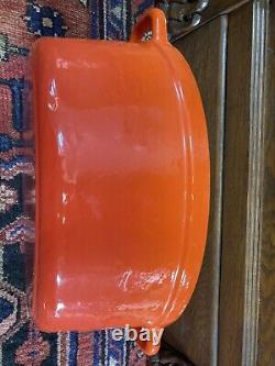 Lg BergHOFF Cast Iron Oval Dutch Oven With Lid Orange With 2 Handles Used Once