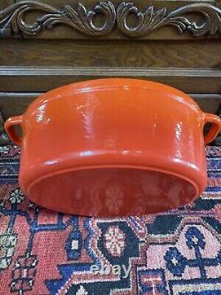 Lg BergHOFF Cast Iron Oval Dutch Oven With Lid Orange With 2 Handles Used Once