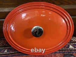 Lg BergHOFF Cast Iron Oval Dutch Oven With Lid Orange With 2 Handles Used Once