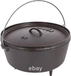 Lodge 10 Quart Pre-Seasoned Cast Iron Camp Dutch Oven with Lid Dual Handles
