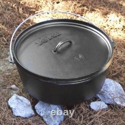Lodge 10 Quart Pre-Seasoned Cast Iron Camp Dutch Oven with Lid Dual Handles