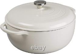 Lodge 7.5 Quart Enameled Cast Iron Dutch Oven with Lid Dual Oyster White