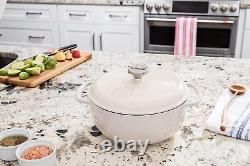 Lodge 7.5 Quart Enameled Cast Iron Dutch Oven with Lid Dual Oyster White