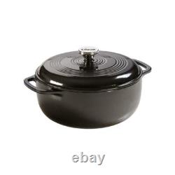 Lodge Dutch Oven Round Enamel Cast Iron Black Broiler Safe Built-in Handle 6 Qt