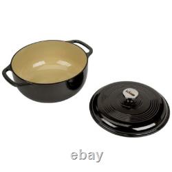 Lodge Dutch Oven Round Enamel Cast Iron Black Broiler Safe Built-in Handle 6 Qt