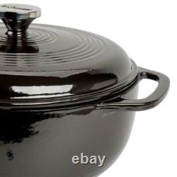 Lodge Dutch Oven Round Enamel Cast Iron Black Broiler Safe Built-in Handle 6 Qt