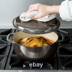 Lodge Dutch Oven Round Enamel Cast Iron Black Broiler Safe Built-in Handle 6 Qt