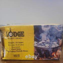Lodge L14DCO3 Pre Seasoned Cast Iron Deep Camp Dutch Oven with Lid 10 Qt Size 14