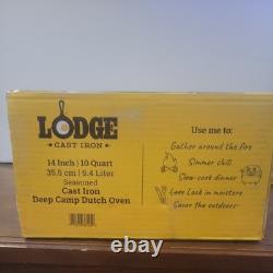Lodge L14DCO3 Pre Seasoned Cast Iron Deep Camp Dutch Oven with Lid 10 Qt Size 14