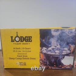 Lodge L14DCO3 Pre Seasoned Cast Iron Deep Camp Dutch Oven with Lid 10 Qt Size 14
