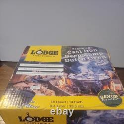 Lodge L14DCO3 Pre Seasoned Cast Iron Deep Camp Dutch Oven with Lid 10 Qt Size 14