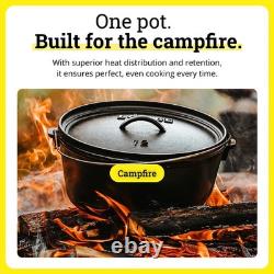 Lodge Pre-Seasoned Cast Iron Deep Camp Dutch Oven With Lid, 8 Quart