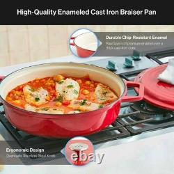 Misen 5.5 QT Enameled Cast Iron Braiser Red NEW In Box Dutch Oven Style