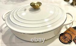 NEW Brandani Italy Cast Iron Disa Braiser 3 Qt Dutch Oven Pot Pan WHITE Gold Lid