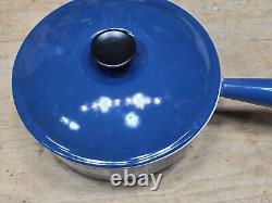 NEW! Le Creuset Vintage Cousances BLUE Enamel Cast Iron. Dutch Oven 22 with Lid