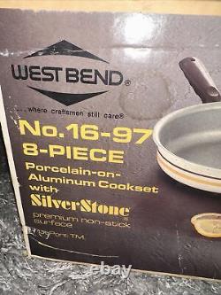 NEW Vintage West Bend 8-Piece Porcelain On Aluminum Made with SilverStone 16-97