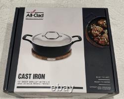 NIB All-Clad Cast Iron Enameled Brasier Dutch Oven with SS Lid & Wood Trivet 4Qt
