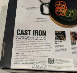NIB All-Clad Cast Iron Enameled Brasier Dutch Oven with SS Lid & Wood Trivet 4Qt