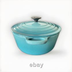 NOS LeCreuset 24 Dutch Oven Caribbean Blue 4.2 L 4.5 qt Round Enameled Cast Iron