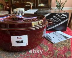 New Staub 6qt Shallow Wide Round Cocotte Dutch Oven Grenadine + Pig Knob 1132987