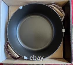 New Staub 6qt Shallow Wide Round Cocotte Dutch Oven Grenadine + Pig Knob 1132987