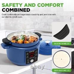 NutriChef 6 Quart Electric Dutch Oven 1500W Enamel Coated Cast Iron Pot with Lid