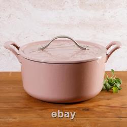 Orchid Pink 7 Qt Cast Iron Dutch Oven with Embossed Lid & Wood Trivet