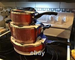 Oster Telford Dutch Oven Sauté Pan Cookware Set Aluminium Non Stick Red Bakelite