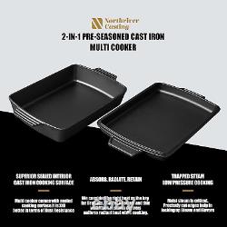 Pre-Seasoned 6QT Cast Iron Dutch Oven with Skillet Lid and Baking Pan Set