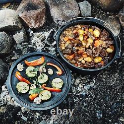 Pre-Seasoned Cast Iron Camping Dutch Oven With Dual Function Lid 6 Quart