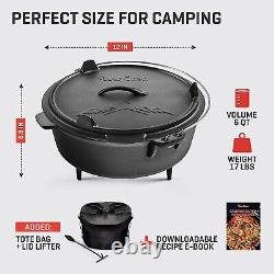 Pre-Seasoned Cast Iron Camping Dutch Oven With Dual Function Lid 6 Quart