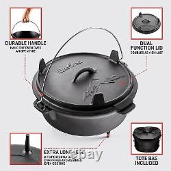 Pre-Seasoned Cast Iron Camping Dutch Oven With Dual Function Lid 6 Quart
